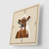 Fun Brown Cow Farm Animal Vierkante Klok (Hoek)