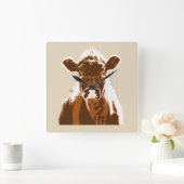 Fun Brown Cow Farm Animal Vierkante Klok (Huis)