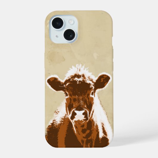 Fun Brown Koe Boerderij Animal Graphic Art iPhone 15 Case (Achterkant)