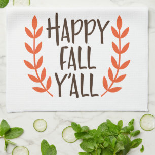 Fun Brown Oranje Happy Herfst Leaf Theedoek