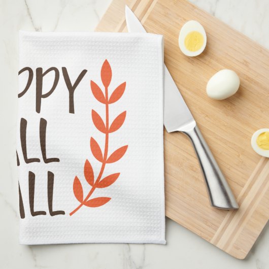 Fun Brown Oranje Happy Herfst Leaf Theedoek (Quarter Fold)