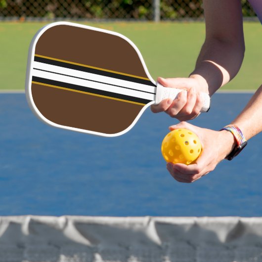 Fun Brown Slim Black White — Verticale racestapes Pickleball Paddle (Insitu)