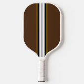Fun Brown Slim Black White — Verticale racestapes Pickleball Paddle (Achterkant)