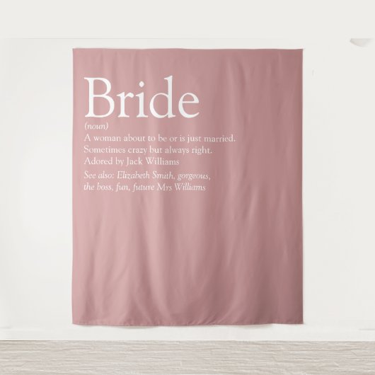 Fun Bruid Definitie Bruiloft Feest Foto Wandkleed (Voorkant)