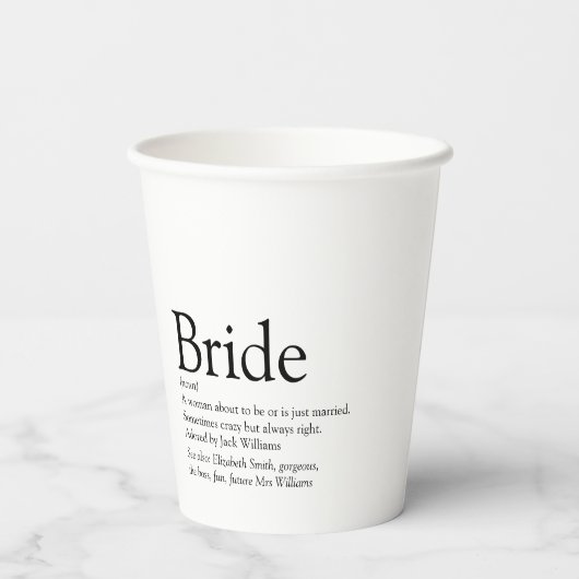 Fun Bruid Definitie Bruiloft Modern Papieren Bekers (Achterkant)