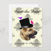 Fun bruiloftsbruidehond redt de datum aankondigingskaart (Voorkant / Achterkant)