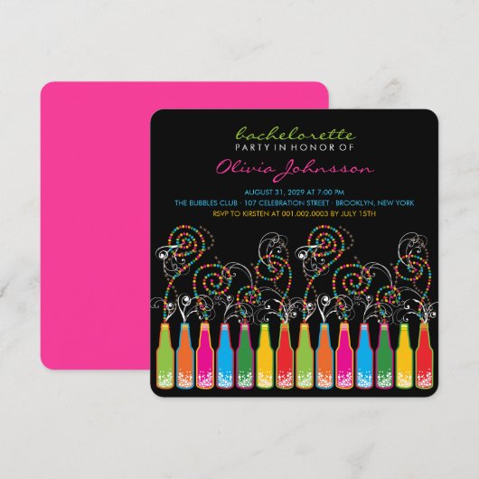 Fun Bubely Celebrations Bachelorette Party Invite Kaart (Voorkant / Achterkant)