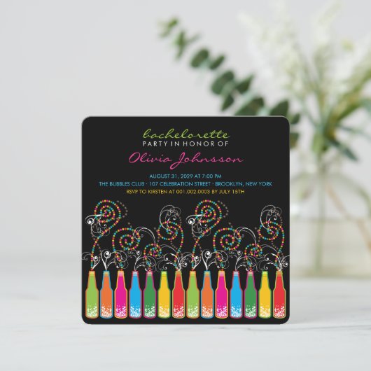 Fun Bubely Celebrations Bachelorette Party Invite Kaart (Staand voorkant)