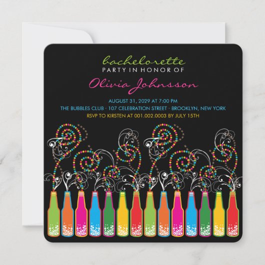 Fun Bubely Celebrations Bachelorette Party Invite Kaart (Voorkant)
