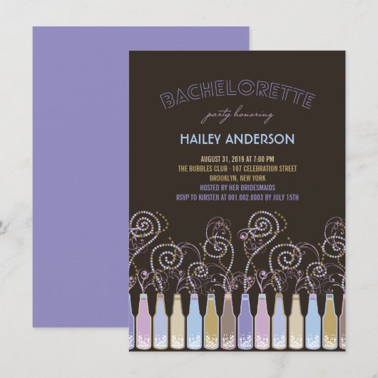 Fun Bubely Celebrations Bachelorette Party Invite Kaart (Voorkant / Achterkant)