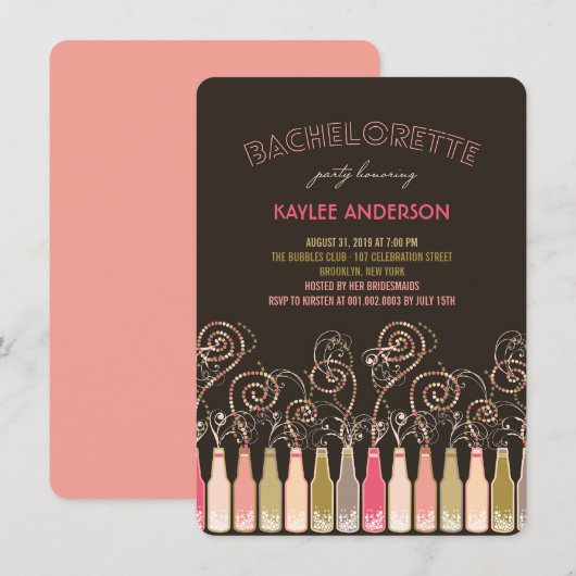 Fun Bubely Celebrations Bachelorette Party Invite Kaart (Voorkant / Achterkant)