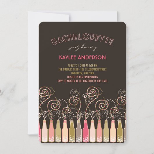 Fun Bubely Celebrations Bachelorette Party Invite Kaart (Voorkant)