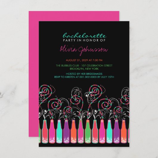 Fun Bubely Celebrations Bachelorette Party Invite Kaart (Voorkant / Achterkant)