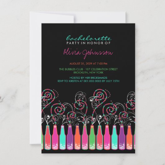 Fun Bubely Celebrations Bachelorette Party Invite Kaart (Voorkant)
