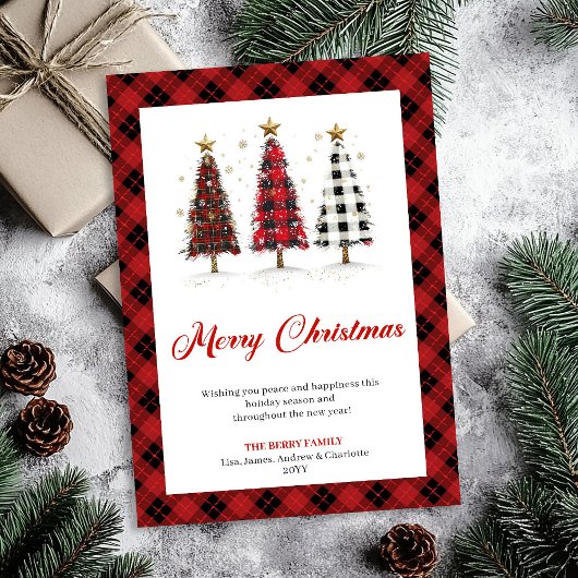 Fun Buffalo Plaid Christmas Tree Holiday Greeting Feestdagenkaart