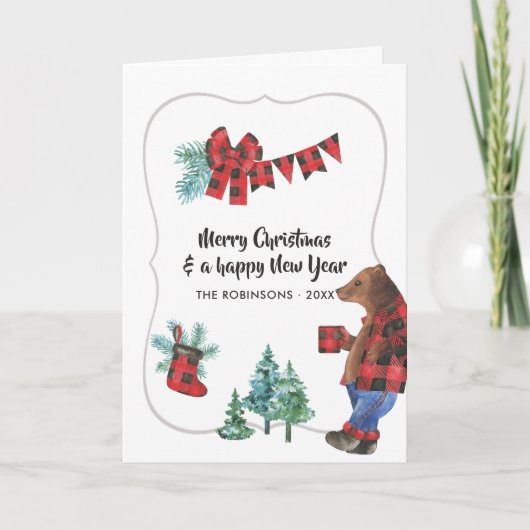 Fun Buffalo Pset Lumberjack Beer kerstfoto Feestdagen Kaart (Voorkant)