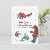 Fun Buffalo Pset Lumberjack Beer kerstfoto Feestdagenkaart (Staand voorkant)