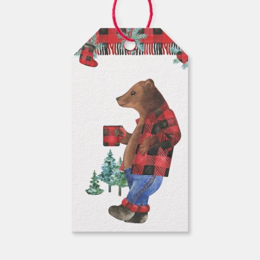 Fun Buffalo Pset Lumberjack Beer Kerstmis Cadeaulabel (Achterkant)