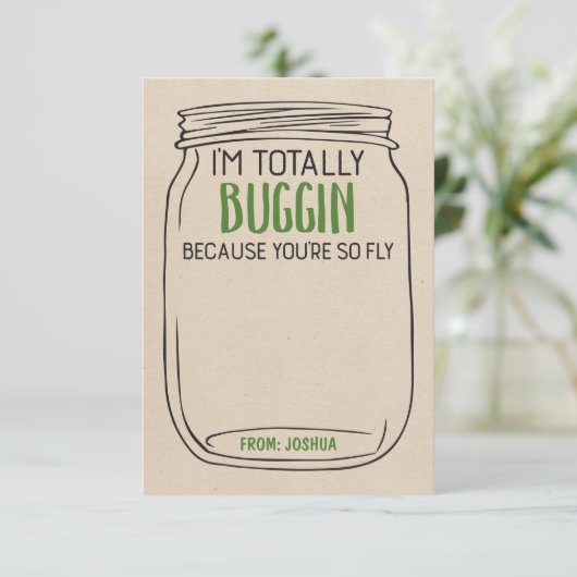 Fun Bug Valentijnsdag Kaart - Een Speelgoed toevoe (Staand voorkant)