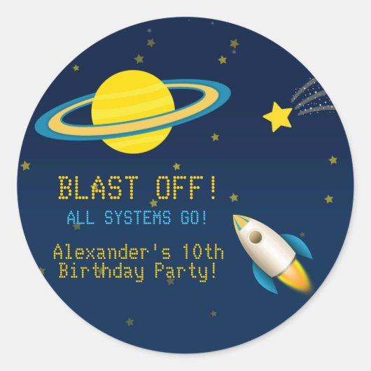 Fun Buitenruimte Rocket Birthday Party Sticker (Voorkant)