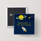Fun Buitenspatie Rocket Birthday Button (Voorkant /achterkant)