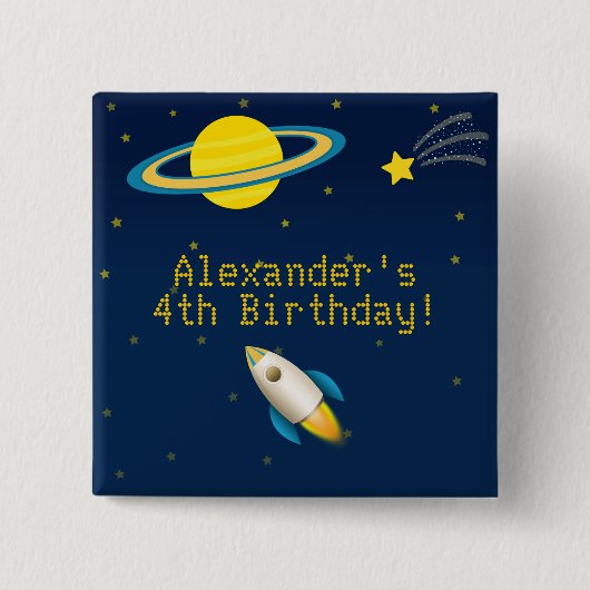 Fun Buitenspatie Rocket Birthday Button (Voorkant)