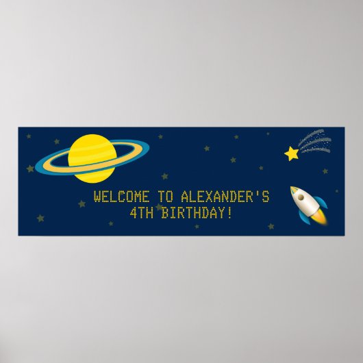 Fun Buitenspatie Rocket Birthday Party Banner Poster (Voorkant)