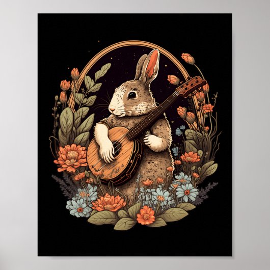 Fun Bunny die Banjo Guitar Music Rabbit Happy spee Poster (Voorkant)
