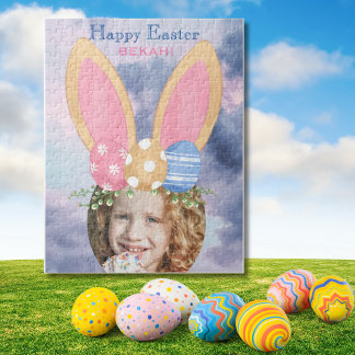 Fun Bunny Ears Custom Name & Photo Easter Gift Legpuzzel