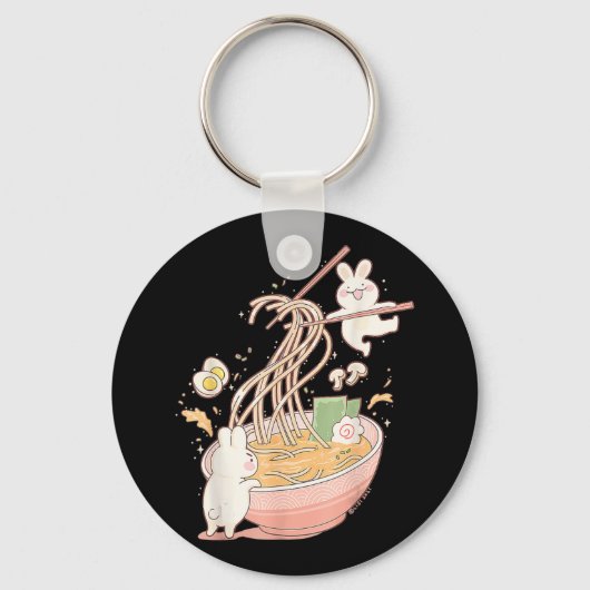 Fun Bunny Rabbit Ramen Noodle Soup Anime Kawaii Ae Sleutelhanger (Voorkant)