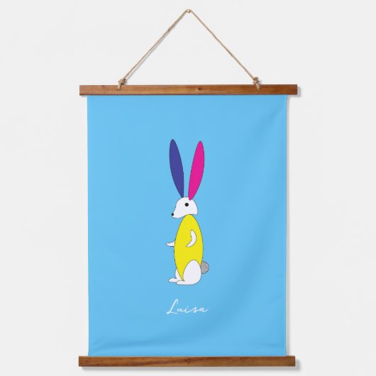Fun Bunny Wall Art Nursery Kinder  naam Hangend Wandkleed (Voorkant)