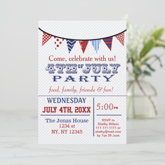 Fun Bunting Julth Holiday Partij Uitnodiging (Staand voorkant)