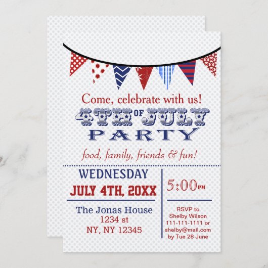 Fun Bunting Julth Holiday Partij Uitnodiging (Voorkant / Achterkant)