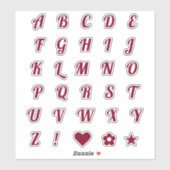 Fun Burgundy Alphabet Initiaal Monogram letters Sticker (Vel)