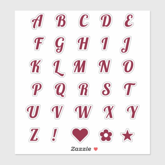 Fun Burgundy Alphabet Initiaal Monogram letters Sticker (Vel)