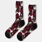 Fun Burgundy Wine White Floral Pattern Sokken (Links)