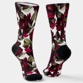 Fun Burgundy Wine White Floral Pattern Sokken (Gebogen)
