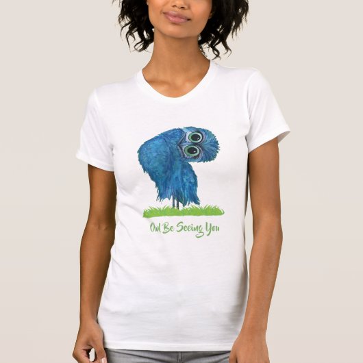 Fun Burroting Owl in Green and Blue T-shirt (Voorkant)