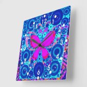 Fun Butterfly Concentric Cirsaic Blue Pink Vierkante Klok (Hoek)