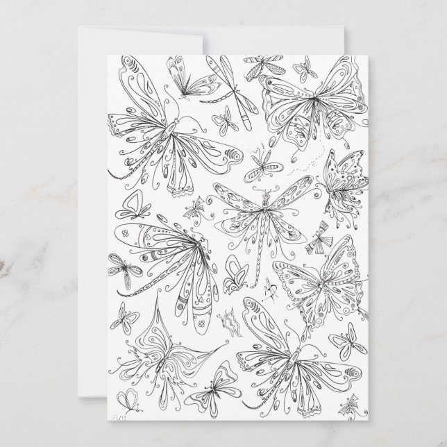 Fun Butterfly Dragonfly Whimsical Coloring Kaart (Voorkant)
