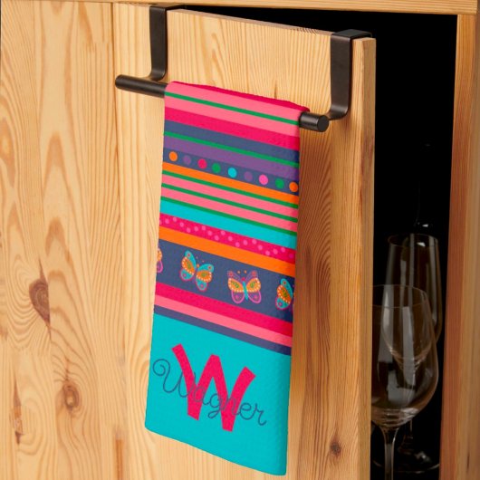 Fun Butterfly Stripe Stijlvolle Initiaal Achternaa Theedoek
