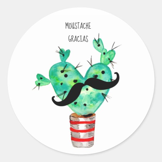 Fun Cactus Bedankt Mustache Ronde Sticker (Voorkant)