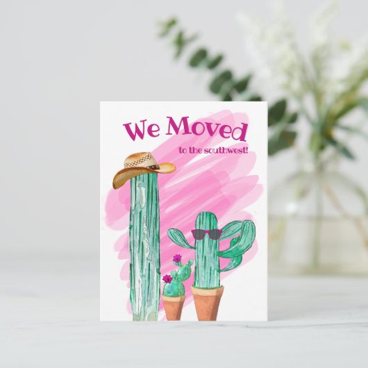 Fun Cactus We Moved Southwest Announcement Briefkaart (Staand voorkant)