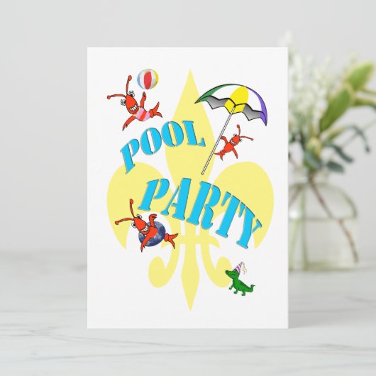 Fun Cajun Crawfish Pool Party Invitation Kaart (Staand voorkant)