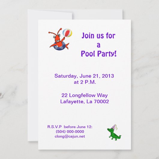 Fun Cajun Crawfish Pool Party Invitation Kaart (Achterkant)