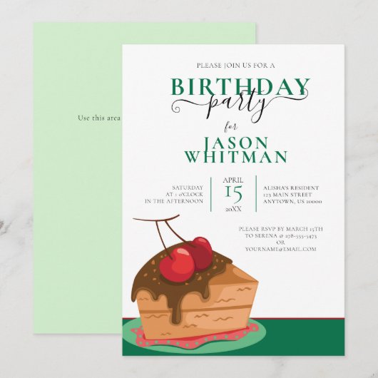 FUN CAKE MET CHERRIA OP TOP BIRTHDAY PARTY KAART (Voorkant / Achterkant)