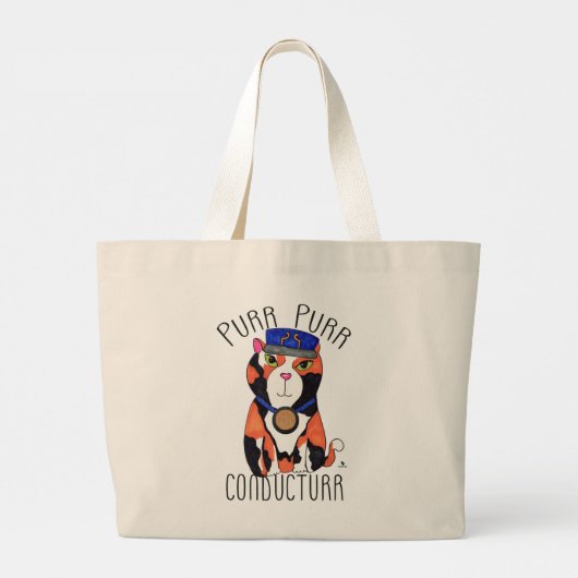 Fun Calico Cat Train Conductor Spint slogan Grote Tote Bag (Achterkant)