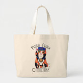 Fun Calico Cat Train Conductor Spint slogan Grote Tote Bag (Voorkant)