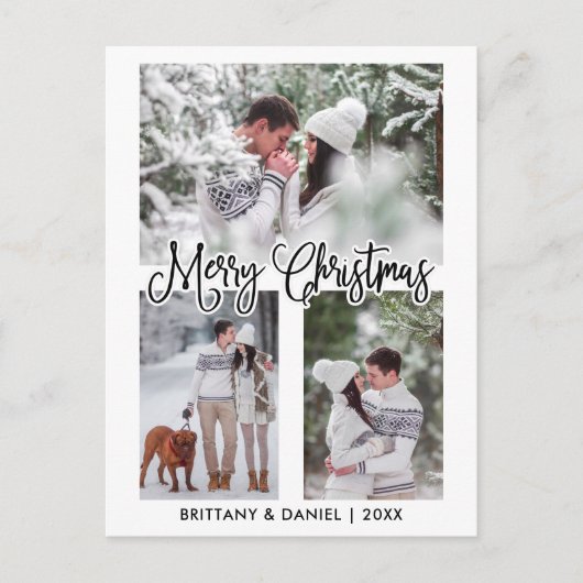 Fun Calligrafie 3 Foto Couple Kerstfeestdag Briefkaart (Voorkant)