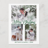 Fun Calligrafie 3 Foto-paar kerstgroen Briefkaart (Voorkant)